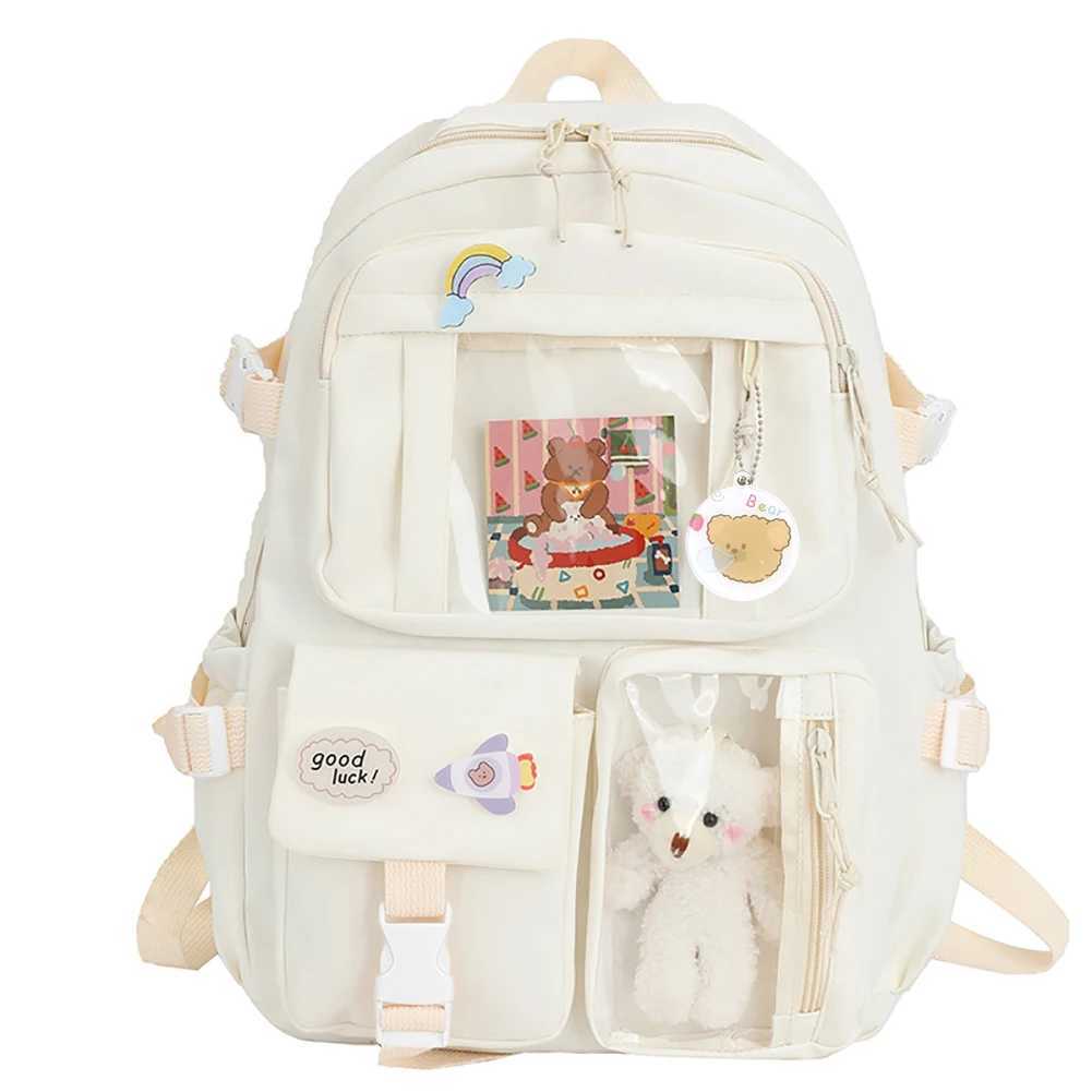 College Student Rucksack Fashion School Backpack with Plush Pendant Pin Cute Kawaii Large Capacity Japanese Style for Vacations W251025