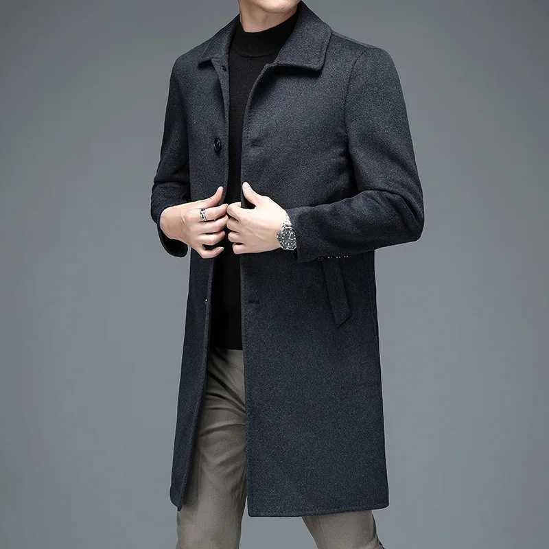 British Style Men Elegant Wool Coats Autumn Winter Black Gray SingleBreasted Sheep Woolen Blend Overocat Male Business OutfitsT251025