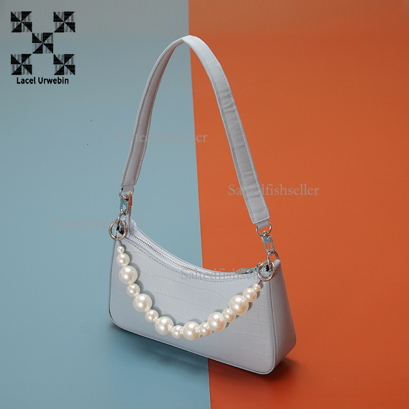 Lacel Urwebin Designer Luxury New Crescent Bag Fashion Trend Women's Crocodile Pattern Pearl Zipper Single Shoulder Crossbody Bag Large Capacity 
