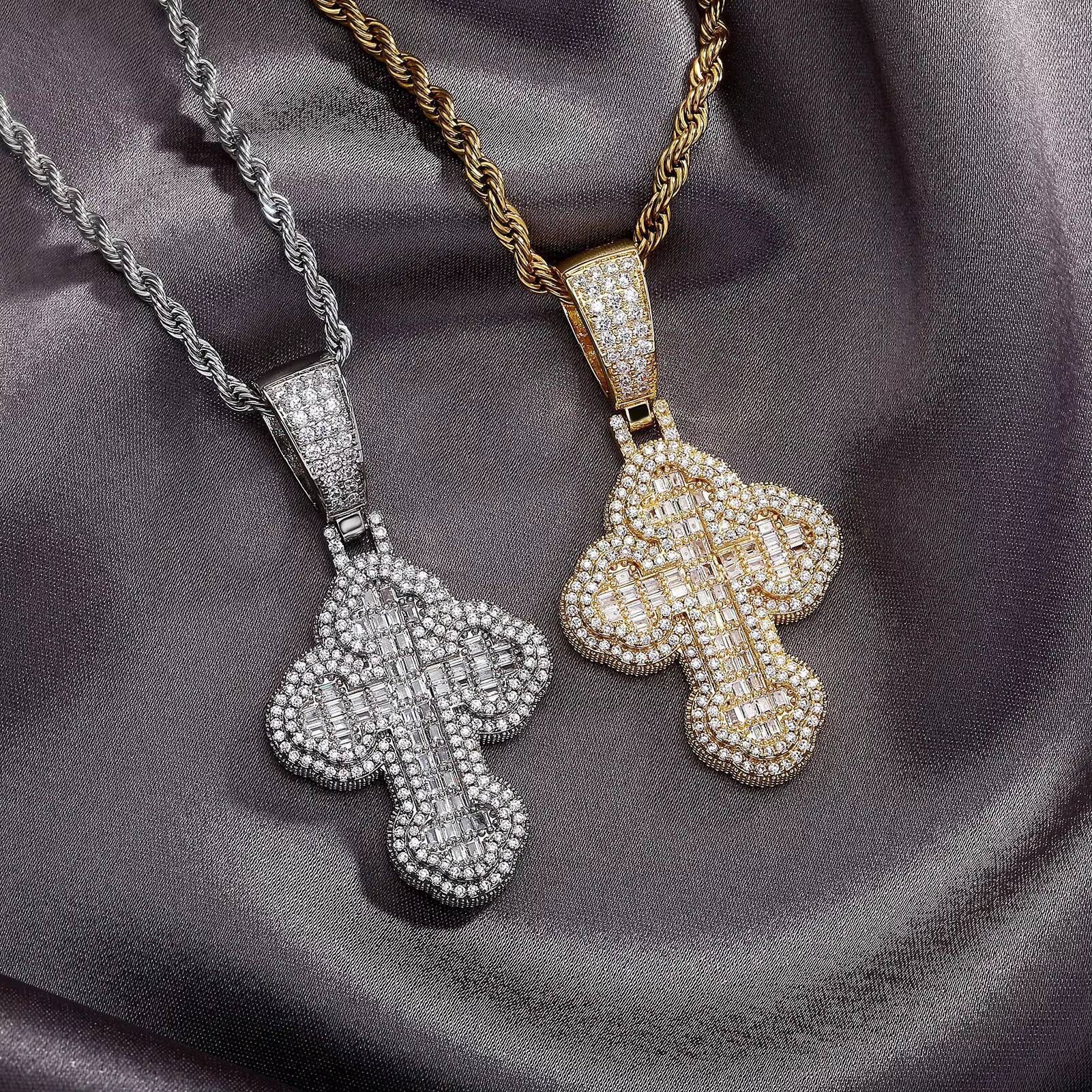 Crossborder Hiphop Necklace Cross Pendant TEMU Personalized Trendsetter T square Zircon Mens Necklace Accessories Wholesale