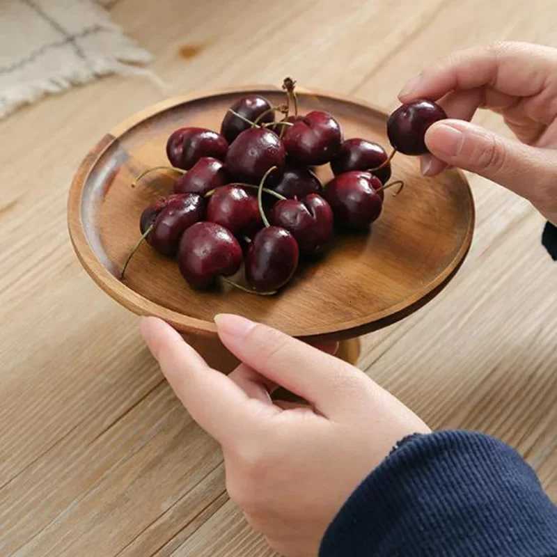 High Stand Wooden Cake Plate Creative Food Serving Trays Eco Naural Wood Dessert Fruit Snack Tray He Decor Photography Props Y251025