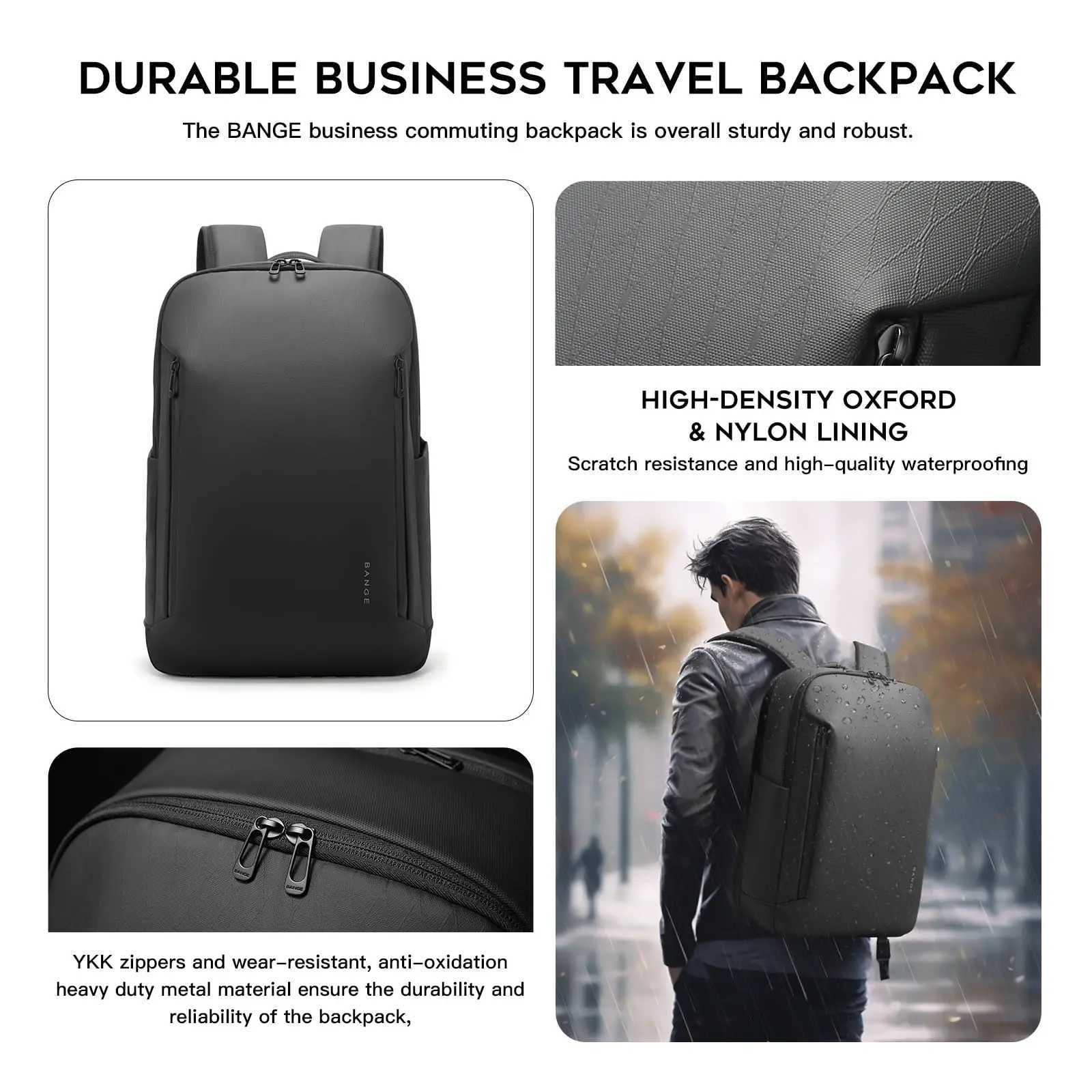 BANGE New Casual MultiPockets Big Capacity Daily 156inch Laptop Light Waterproof For Business Trip Roomy Men Backpack with YKK W251025