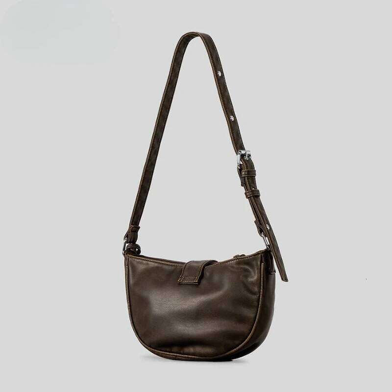 Vintage PU Leather Underarm Half Moon Women Crossbody Bags With Mirror Versatile Handbag For Female Summer Purses 1025