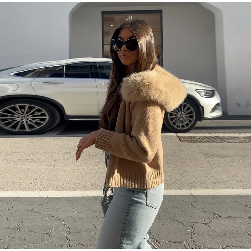Autumn Casual Fur Collar Sweater Coat Womens Solid Loose Long Sleeve Zippers Pullover Ladies Fashion Office Tops 251021