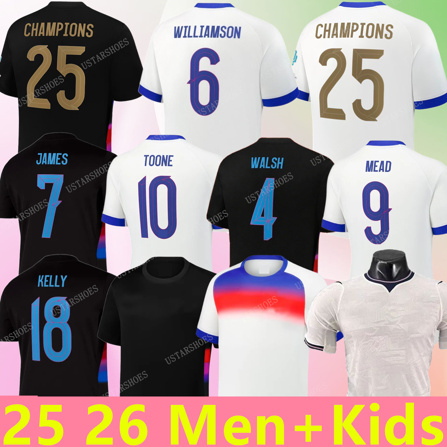 25 26 jersey BELLINGHAM KANE home away Football Shirt SAKA FODEN RICE Soccer Jerseys Kane Gordon Rashford Watkins Gibbs white PALMER EZE Rogers Walker Men Kids kit