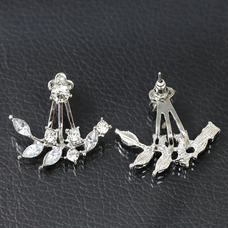 Korean fashion Women's Accessories Crystal Leaf with Inlaid Dias Branch Hanging Zircon Earrings