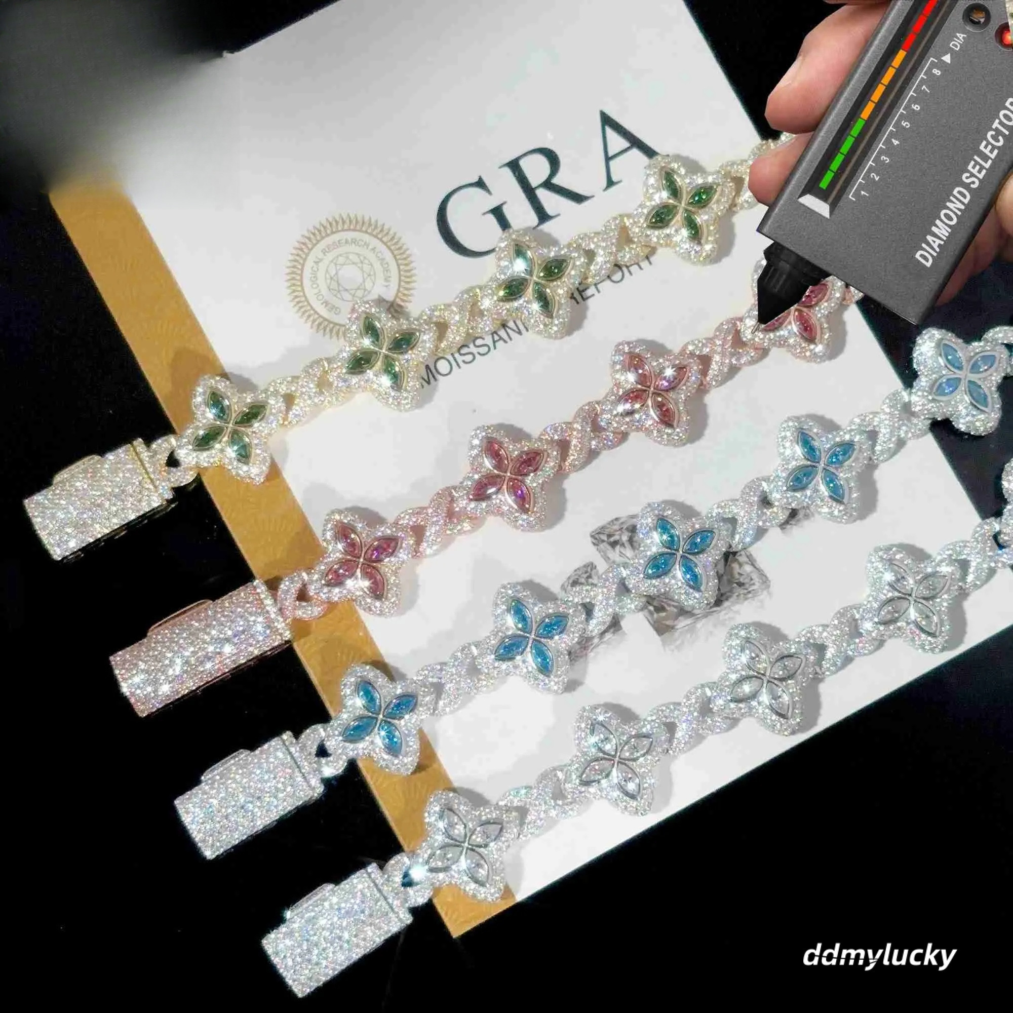 Color Natural Peridot With Cuban Link White Gold Plated Moissanite Dia High Quality Hip Hop Bracelet Ddmylucky