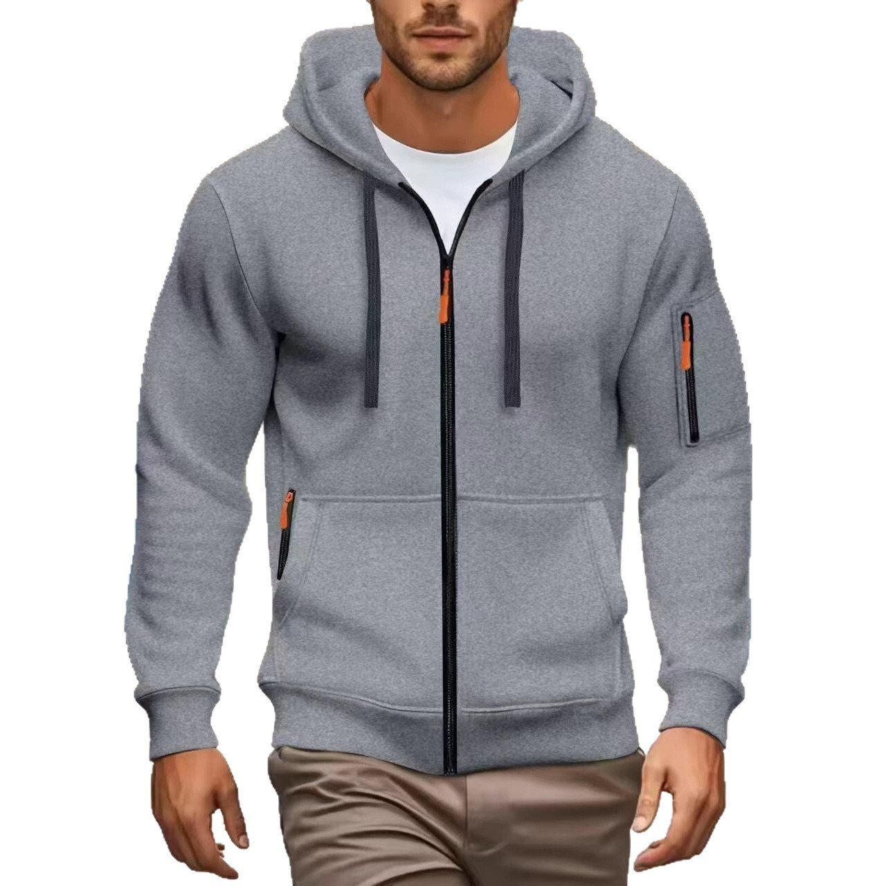 Men's Solid Color Hooded Sweatshirt 2025 Spring New Zipper Cardigan Jacket European Size Casual