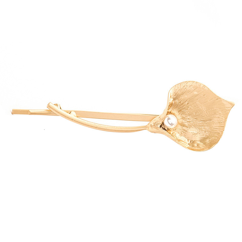 Korean Fashion Accessories Simple Lady Metal Flower Bangs Calla Lily Pearl Hair Clip