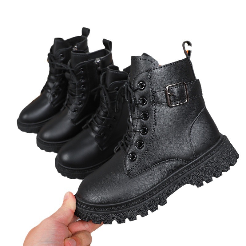 Kids Girl Boots Design Children Winter Lace Up Platform Wedges Comfortable Round Toe Happysteps Non-slip Ankle Boots Black Plus Sizes 27 - 38 H1186
