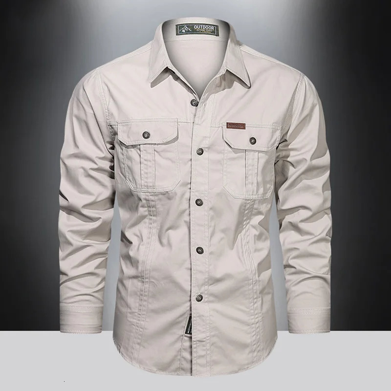 Spring Shirts Men Long Sleeve Casual Cotton Shirt High Quality Camisa Militar Overshirt Clothing Black Blouses 5XL 251023
