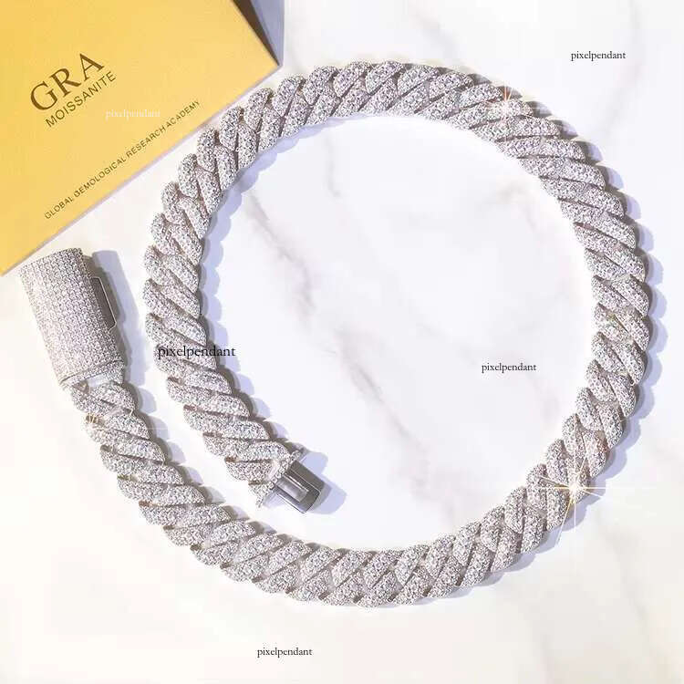 15-20mm Wide VVS Dia Necklace Bracelet Solid Sier Gold Moissanite Cuban Link Chain with GRA Certificate