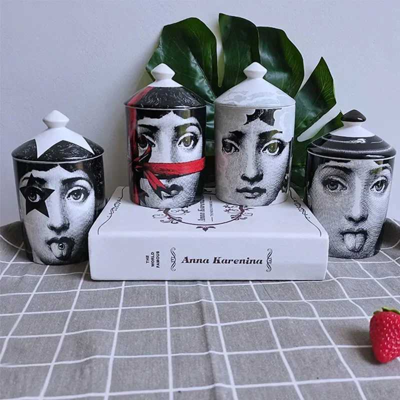 Creative Milan style Storage Tank with Lid Human Face Vintage Candle Holder Makeup Bpen Jar Ceramic Diy Desk Decoration Y251025