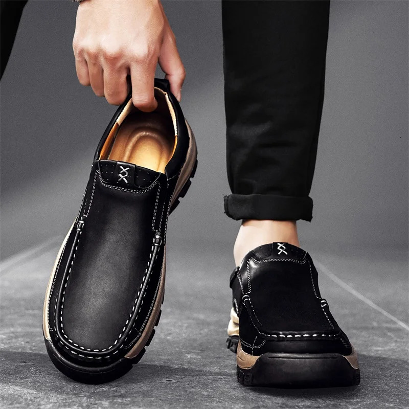 Stylish Mens Leather Loafers Men Thick Bottom Business Shoe Classic Leather Man Casual Shoes Senior Male Walking Footwear 251023