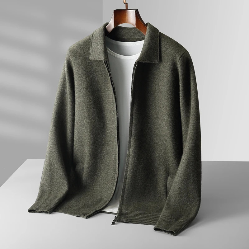 6color autumn and winter mens 100 wool cardigan sweater casual knitted lapel mens business sweater Solid color 251020