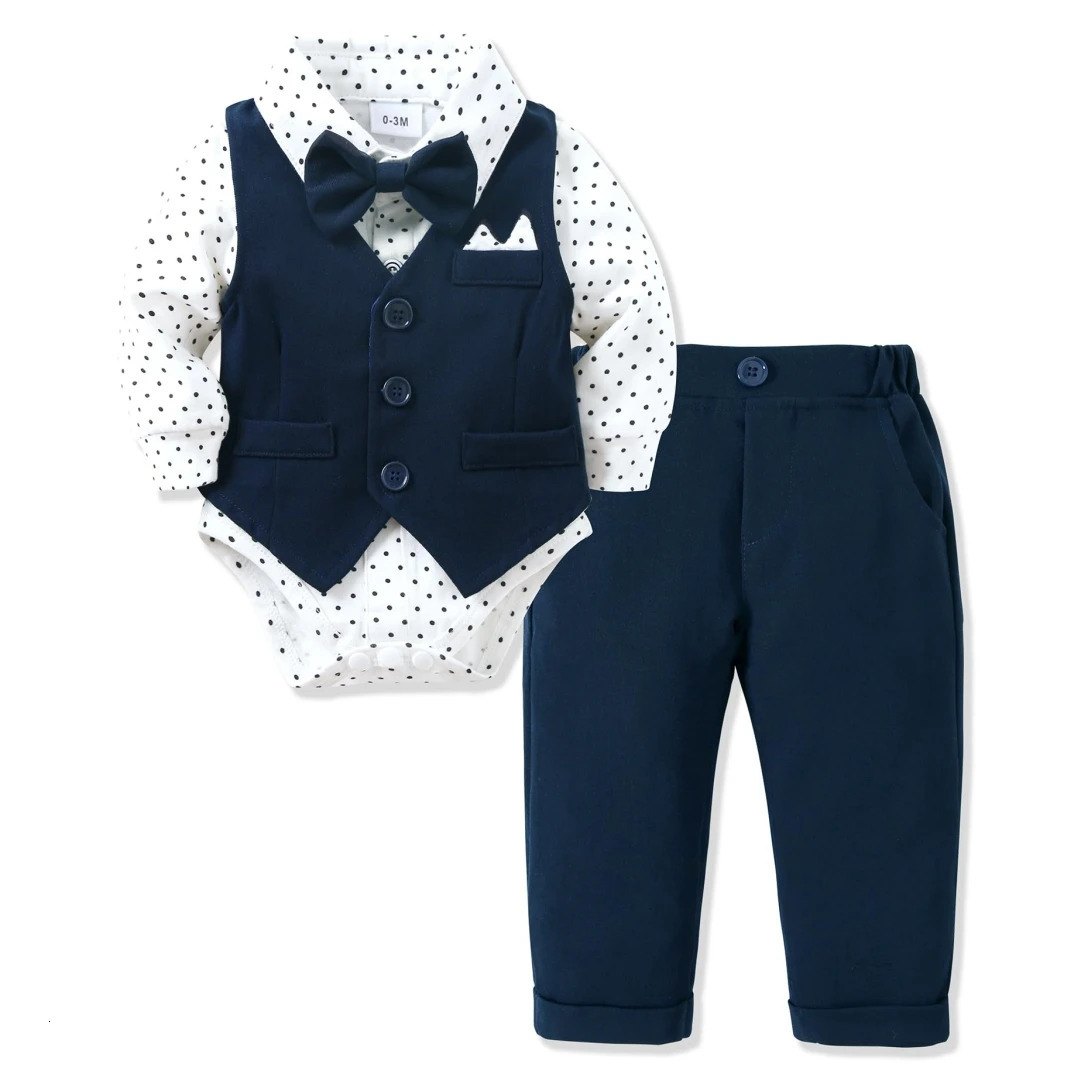 Baby Boy Gentleman Set Infant 1st Birthday Outfit for Boy Polka Dot Bodysuit Long Sleeve born Cotton Autumn Spring Clothes 251023