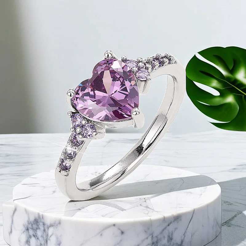 925 Sterling Silver Purple Love Rings New Fashion Jewelry for Women Wedding Engagement Party Temperament Female Accessories GiftXJ251025