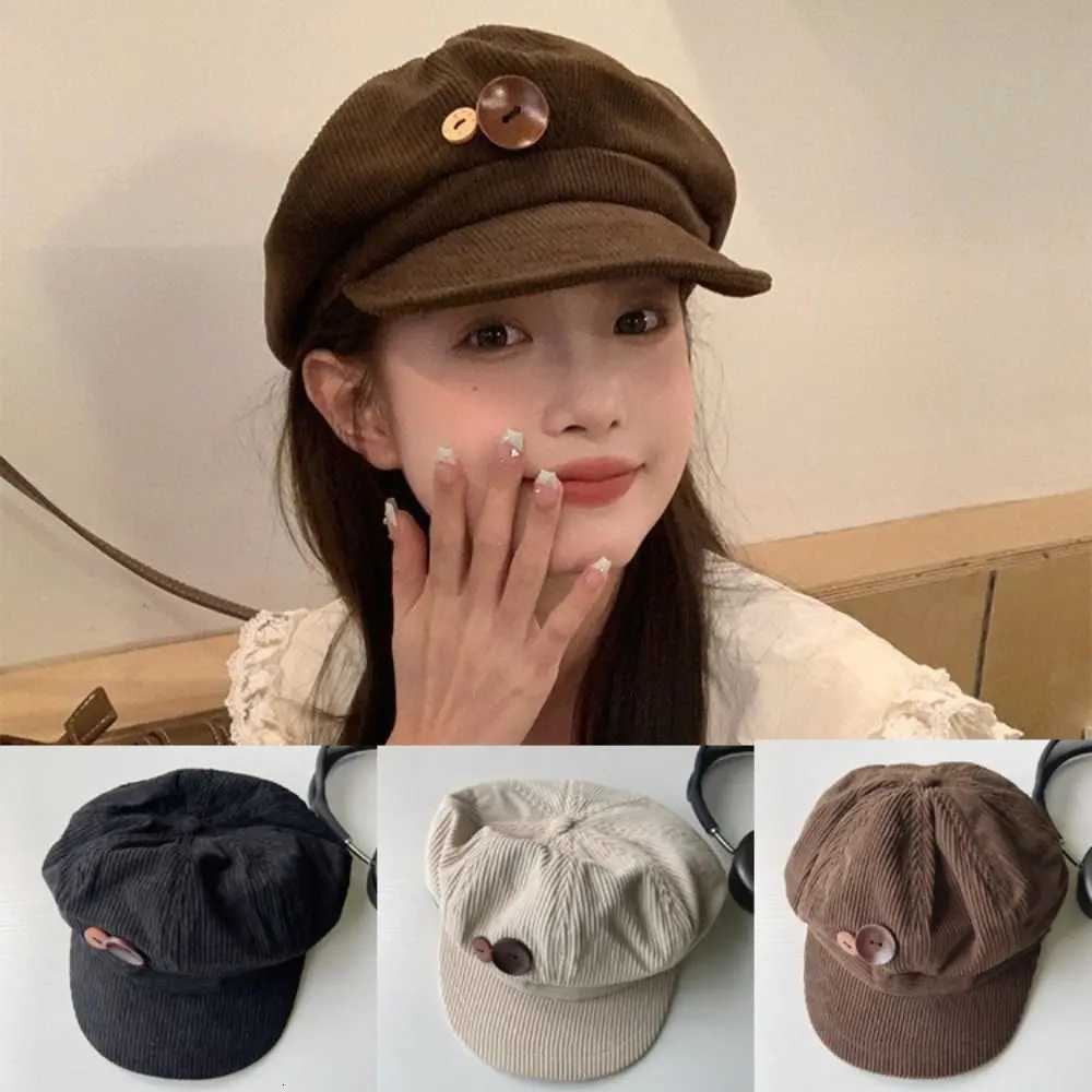 Double Button Decoration Corduroy Baseball Cs Windproof Adjustable Octagonal Hat Keep Warm Beret Autumn Winter Sun C Outdoor Y251025