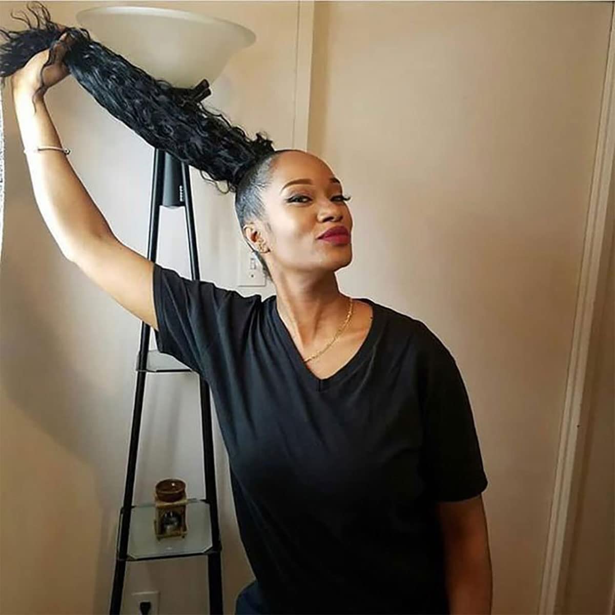 100% Human Hair Drawstring Ponytail Water Wave in Natural Color 1B Corn Wave Ponytail Clip in for Black Women Full End Hair