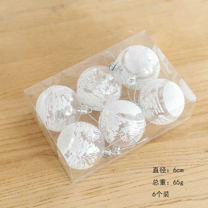 6pc Transparent Painted Christmas Ball Christmas Tree Decoration White Snowball Pendant Merry Christmas Home Decor New Year Gift C251024