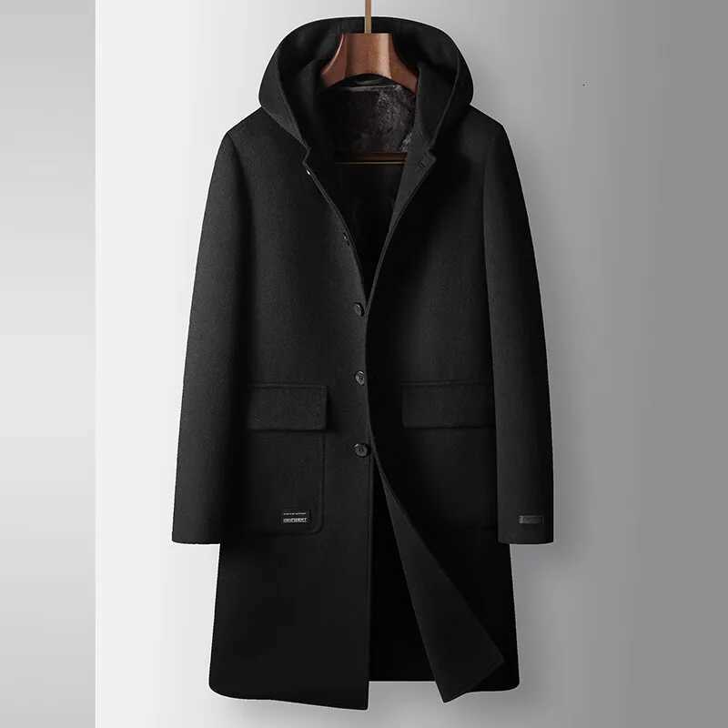 2024 Winter New Mens Hoodie Medium Long Woolen Coat Rabbit Plush Thick Warm Casual Coat High end Fabric 100 Pure WoolT251025