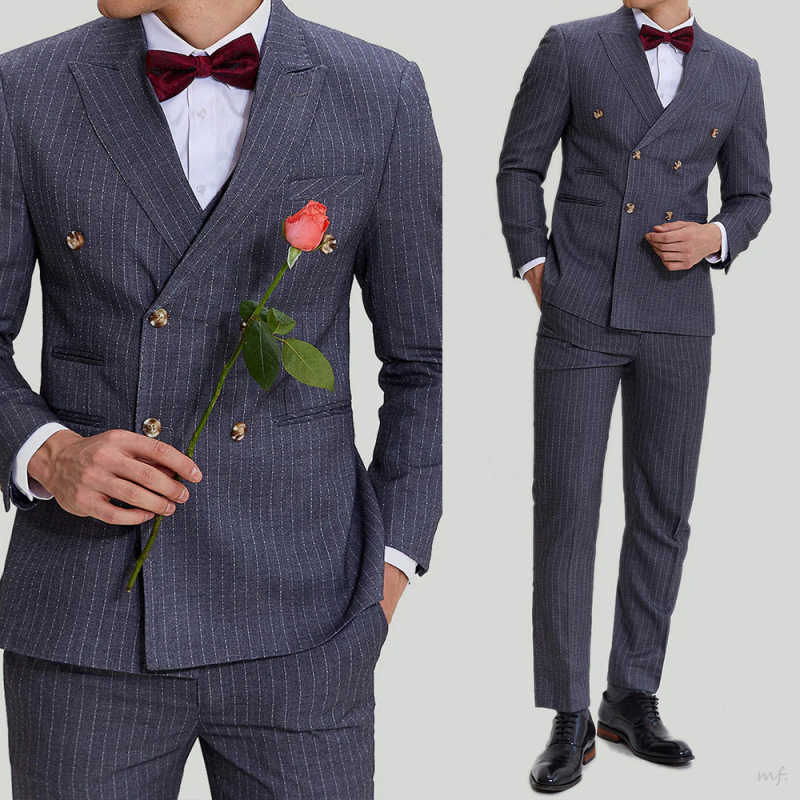 Men's Striped Two-piece Set With Double Breasted Wedding Groom Set With Fine Tail Customization Tuxedo Suits for Men Stage Suit