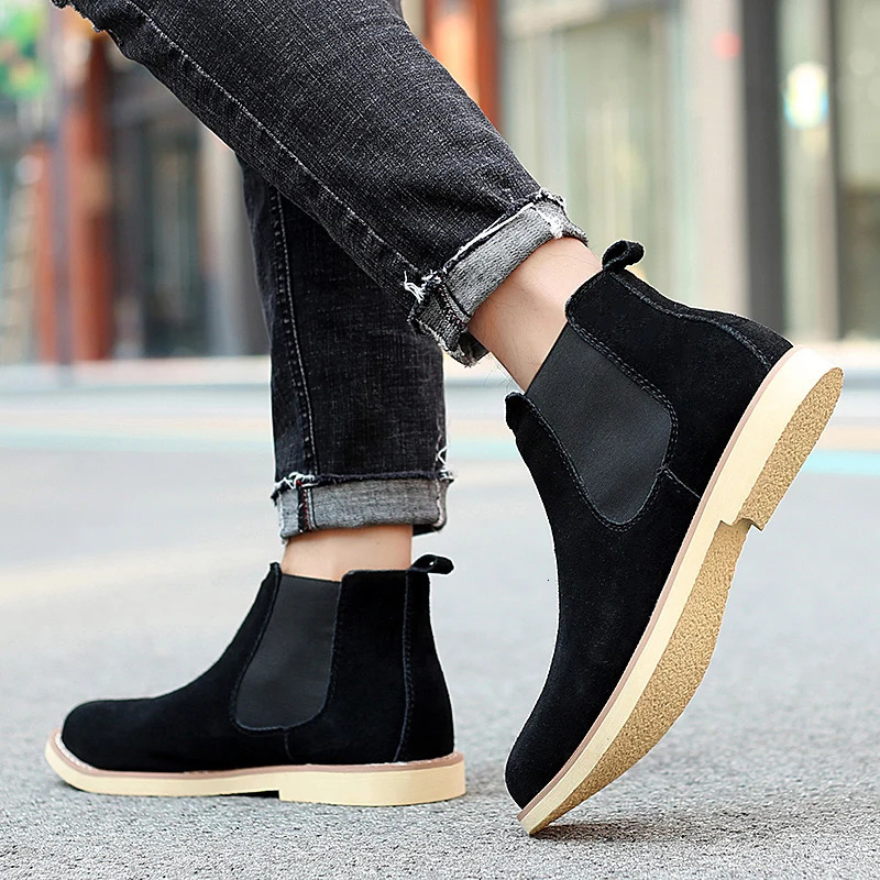 Mens Shoes Chelsea Boots Mens Slipon Hipster Boots Big Size Flip Fur Ankle Boots Mens Leather Suede Boots Mens 251023