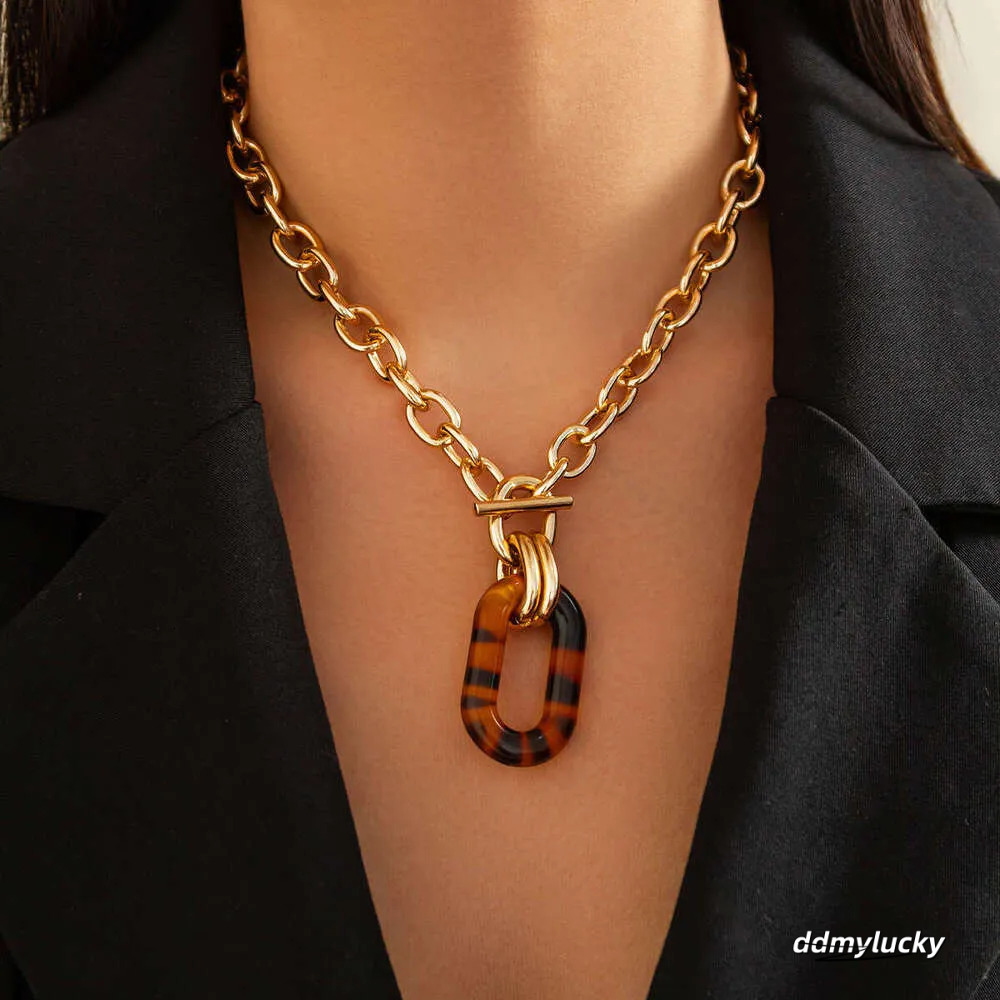 Fashion Leopard Print Necklace Set: Irregular Geometric Acrylic Collarbone Chain Accessories Ddmylucky