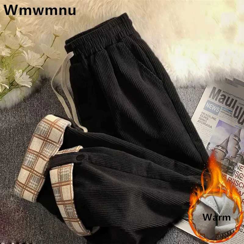 Winter Corduroy Plush Velvet Lined Anklelength Pantalons Women Casual Big Size Straight Pants Baggy Thicken Warm Trouser 145kgT251025
