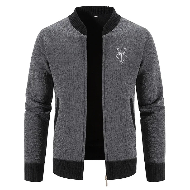 Mens Cardigan Sweater Autumn Winter Thick Warm Zipper Slim Fit Knitted Jacket Male Fleece Sweater Coat Jacket Men Clothing 251020