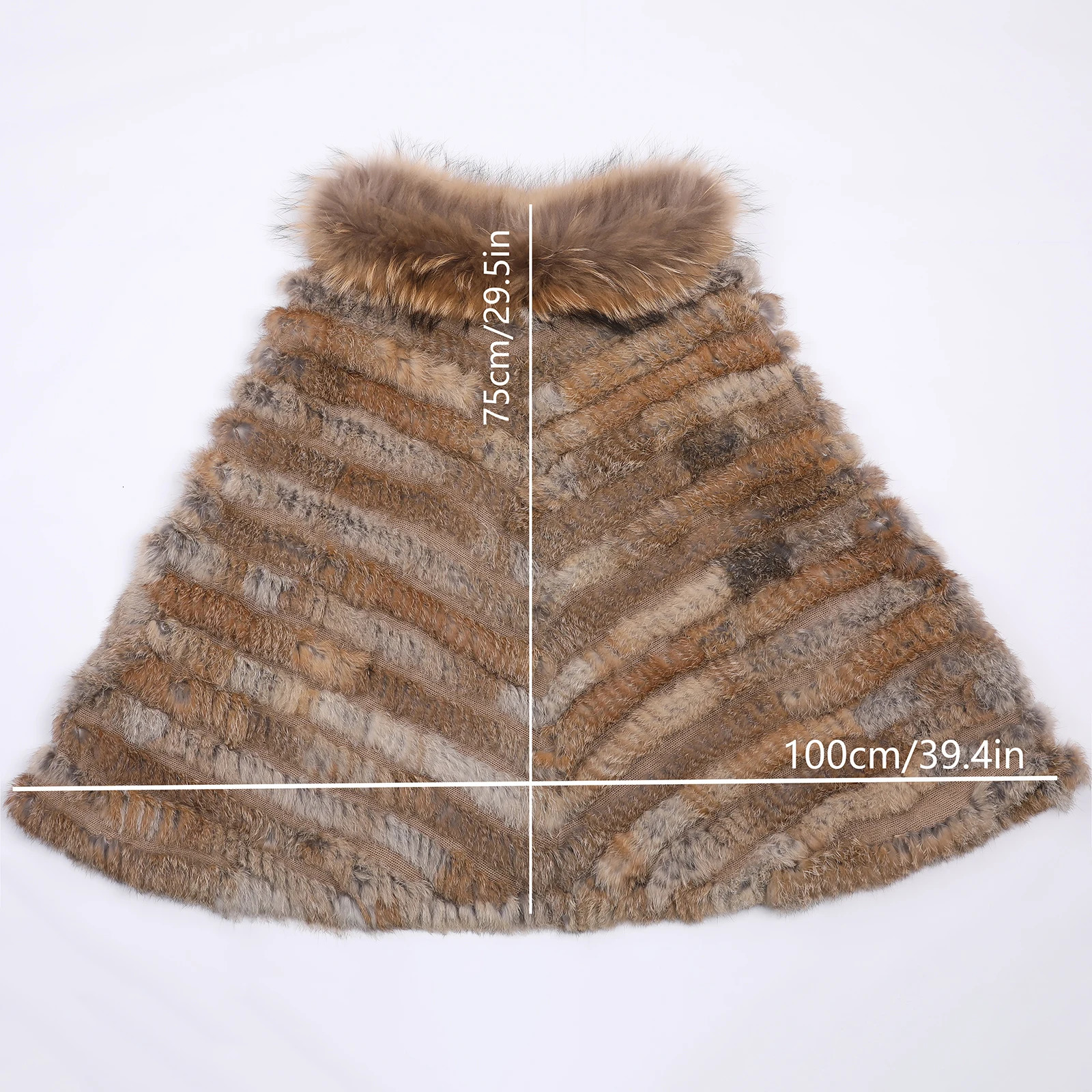 Womens Winter Pullover Poncho Real Rabbit Fur Knitted Cape With Raccoon Fur Trim Collar Lady Shawl Wraps 251024