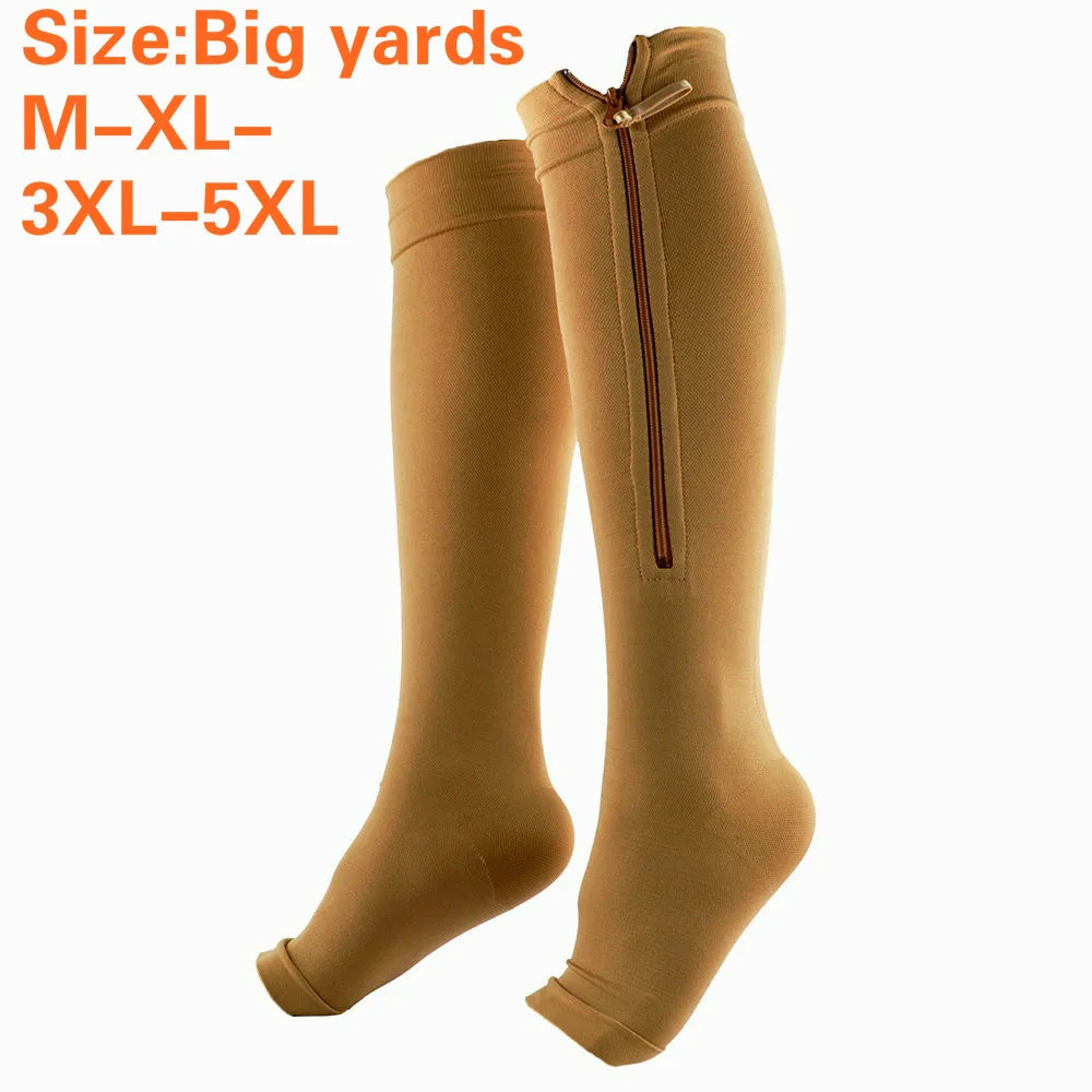 S M L XL XXL 3XL 4XL 5XL High Quality Open Toe Elastic Socks Middle Tube Zipper Compression Sports Leg Vein Pressure Varicose 251023