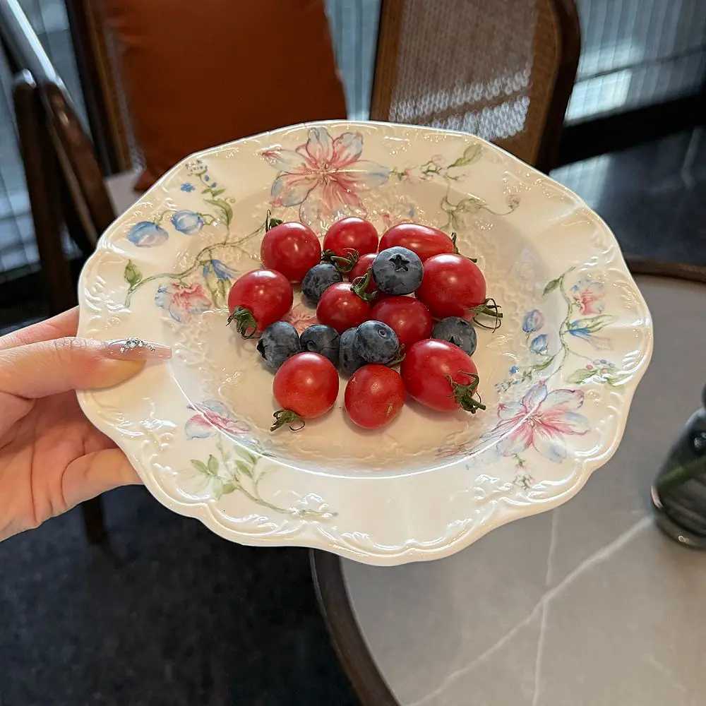 French Style Plate Rantic Retro Beautif Lace Style Ceramic Snacks Western High Appearance Ll Y251025