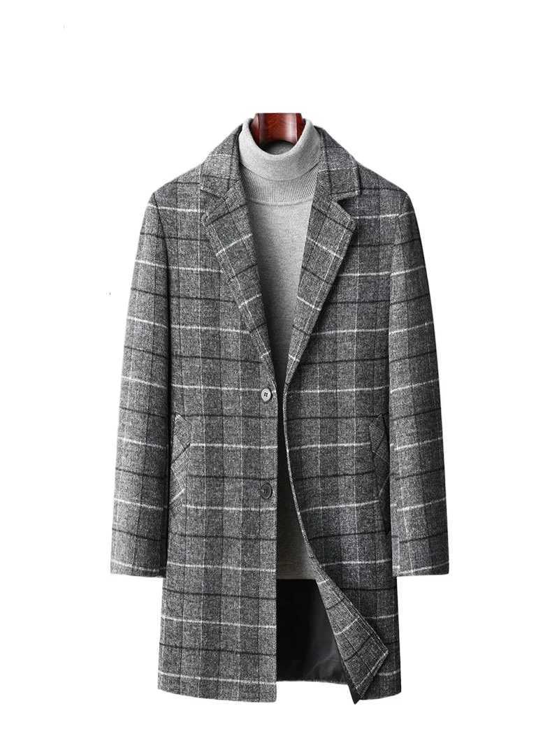 New Winter Men Plaid Business Casual Cashmere Trench Coats British Style Overcoats Quality Man Warm Woolen Blends Long JacketsT251025