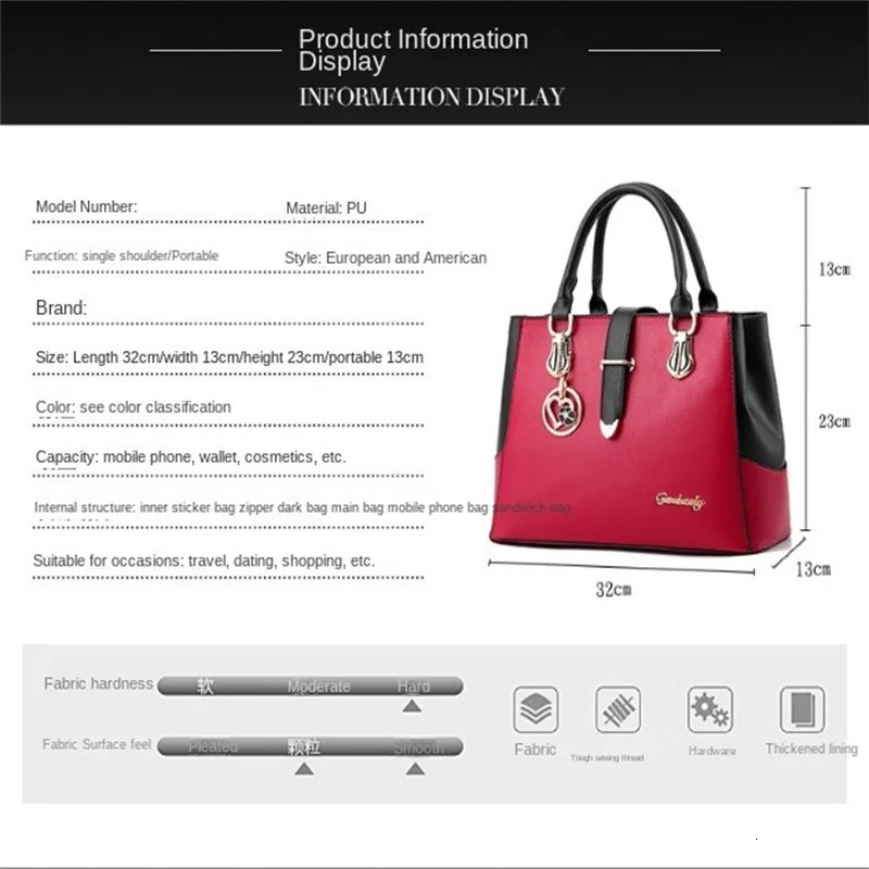 Faux Leather Shoulder Bag Womens Fashion Letter Detail Handbag Double Handle Purse 251018