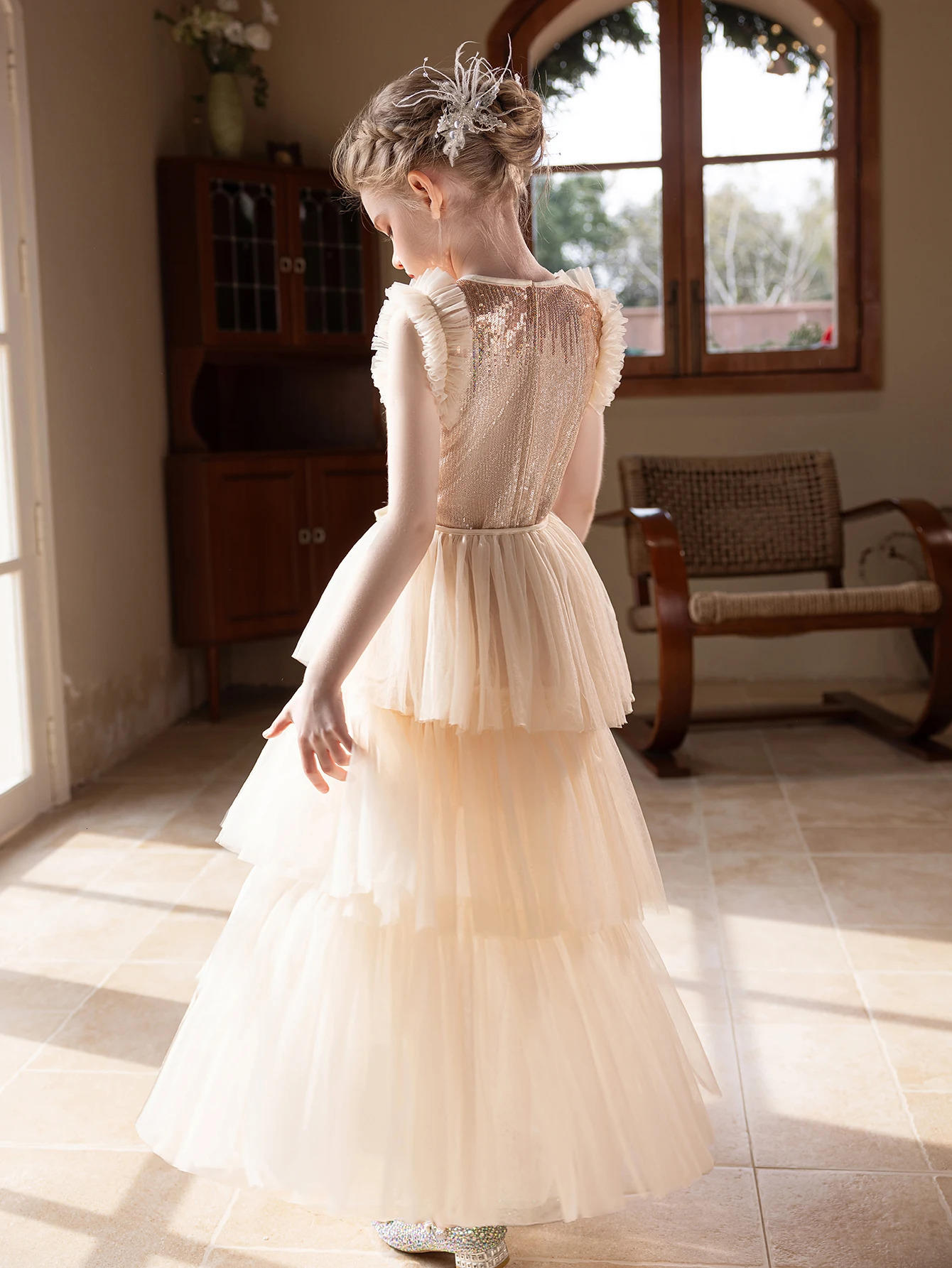 Girl party dress champagnecolored highend dress set for birthday wedding flower girls 251023