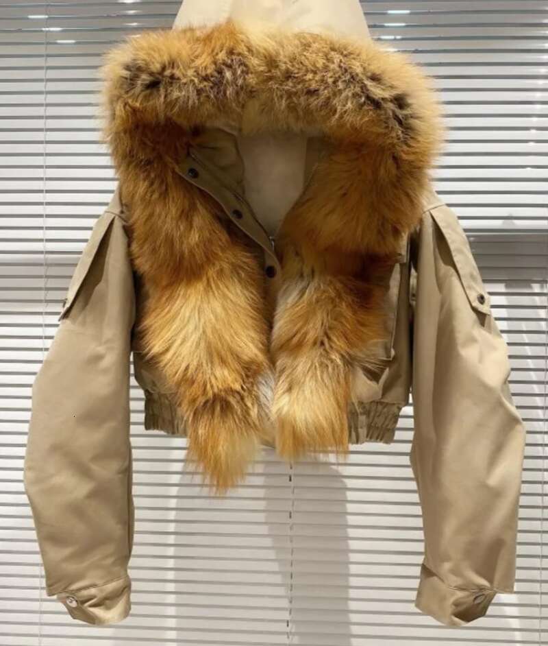 2025 Balck Winter Women New Fur Collar Liner Real Rabbit Hair Multi Pocket Short Jacket Cotton Hooded Casual Coat
