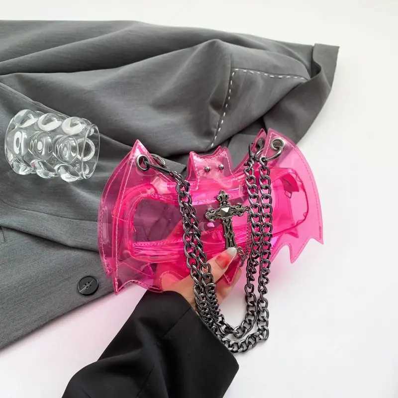Punk Cool Pvc Transparent Crossbody Bag Halloween Bat Mini Mobile Phone Storage Bag Womens Bag Handbags Tote Bags Z251024