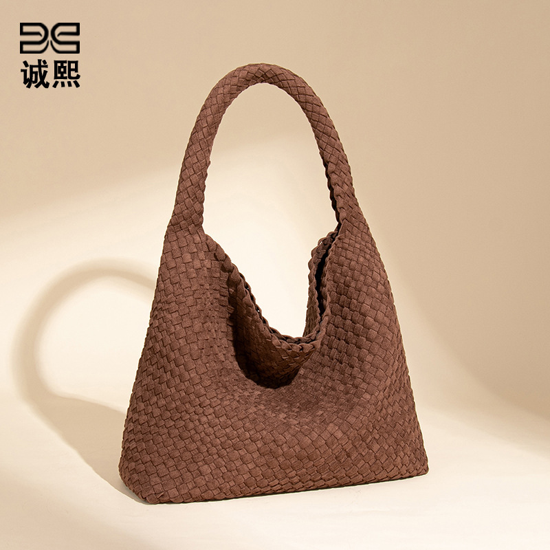 Autumn Winter Retro New Woven Handbag Down Material Large Capacity Tote Bag, for Women Daily Work