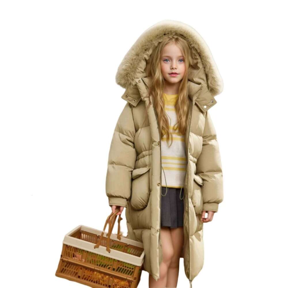 Warm Winter Girls' Down Jacket 5-14 Years Children's Thick Girl's Woolen Collar Padded Coat