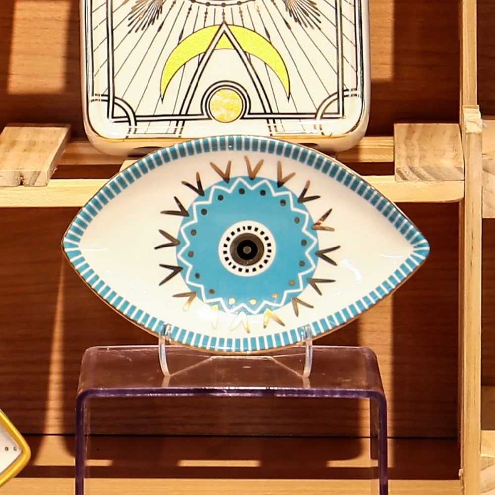 Unique Eye Shape Jewelry Tray Ceramic Oval Trinket Plate Modern Art Style Dessert Plate Key Y251025
