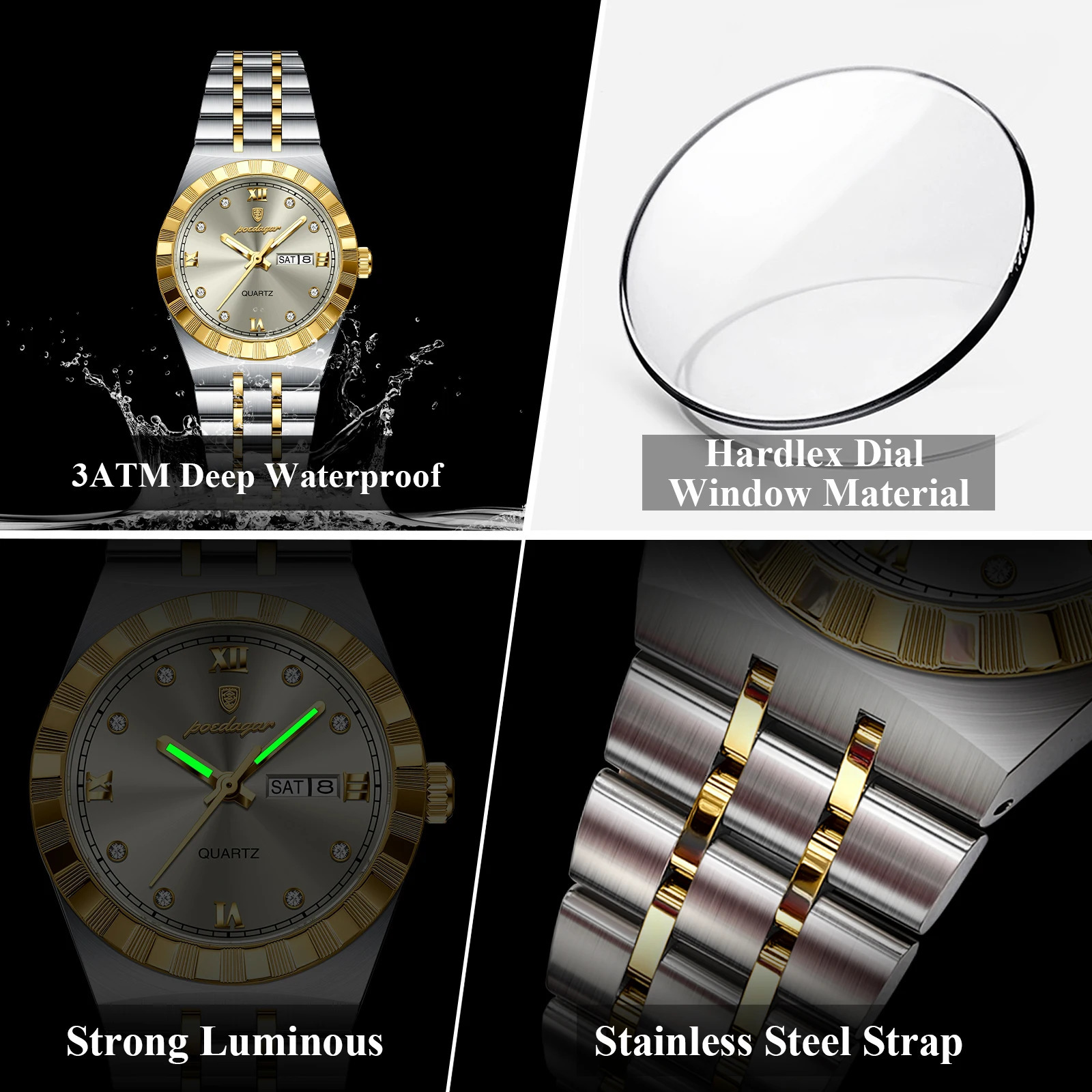 POEDAGAR Original Ladies Watch Luminous Waterproof Week Date Woman Wristwatch Stainless Steel Women Quartz Watches Female 251021
