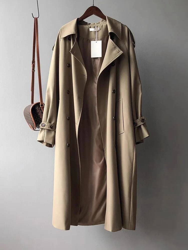 Women Double Breasted Loose Abrigos Korean Long Sleeve Trench Coats With Belt Spring Fall Casual Streetwear Gabardina Outerwears dongdumaoyi