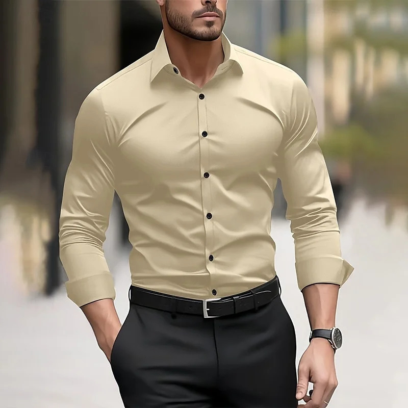 Mens formal shirt solid color wedding outdoor black red navy blue dark green long sleeve lapel summer spring clothing XS6XL 251020