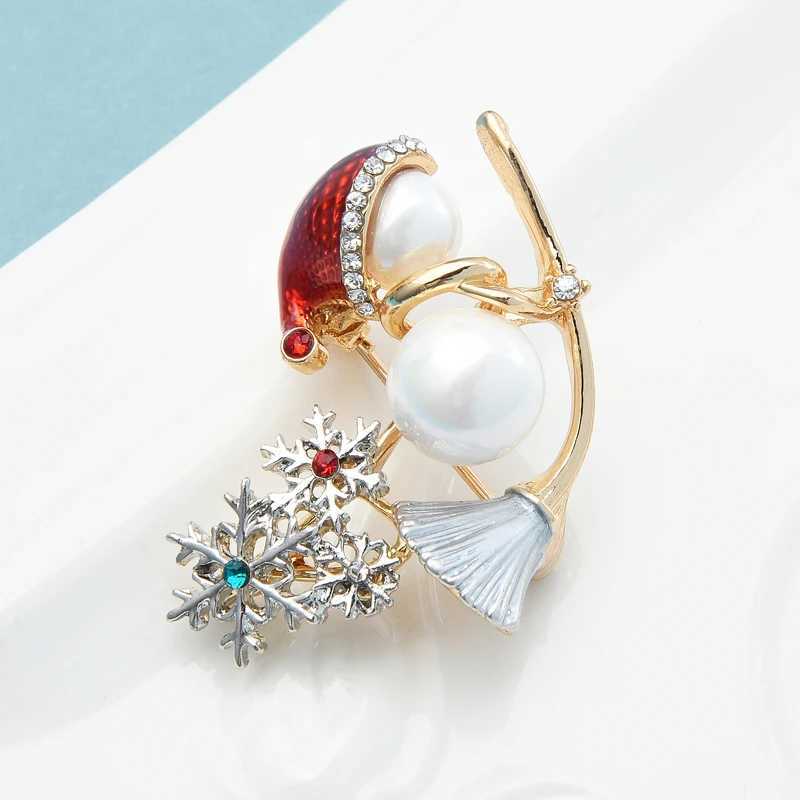 Wulibaby Witch On a Sweep Brooches Simulatedpearl Chritmas Snowman Rhinestone Snowflake 2021 Women Brooches Gift Pins J251115