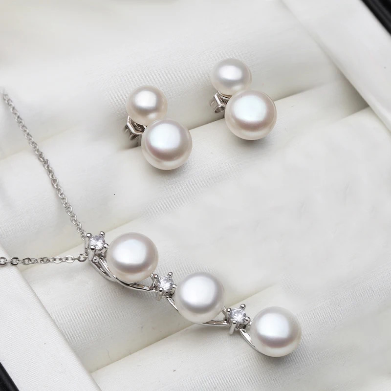 Wedding 925 Silver Natural Freshwater Pearl Necklace Earrings SetMulti Color Pearl Jewelry Set Wife Mother Birthday Gift Black 251016