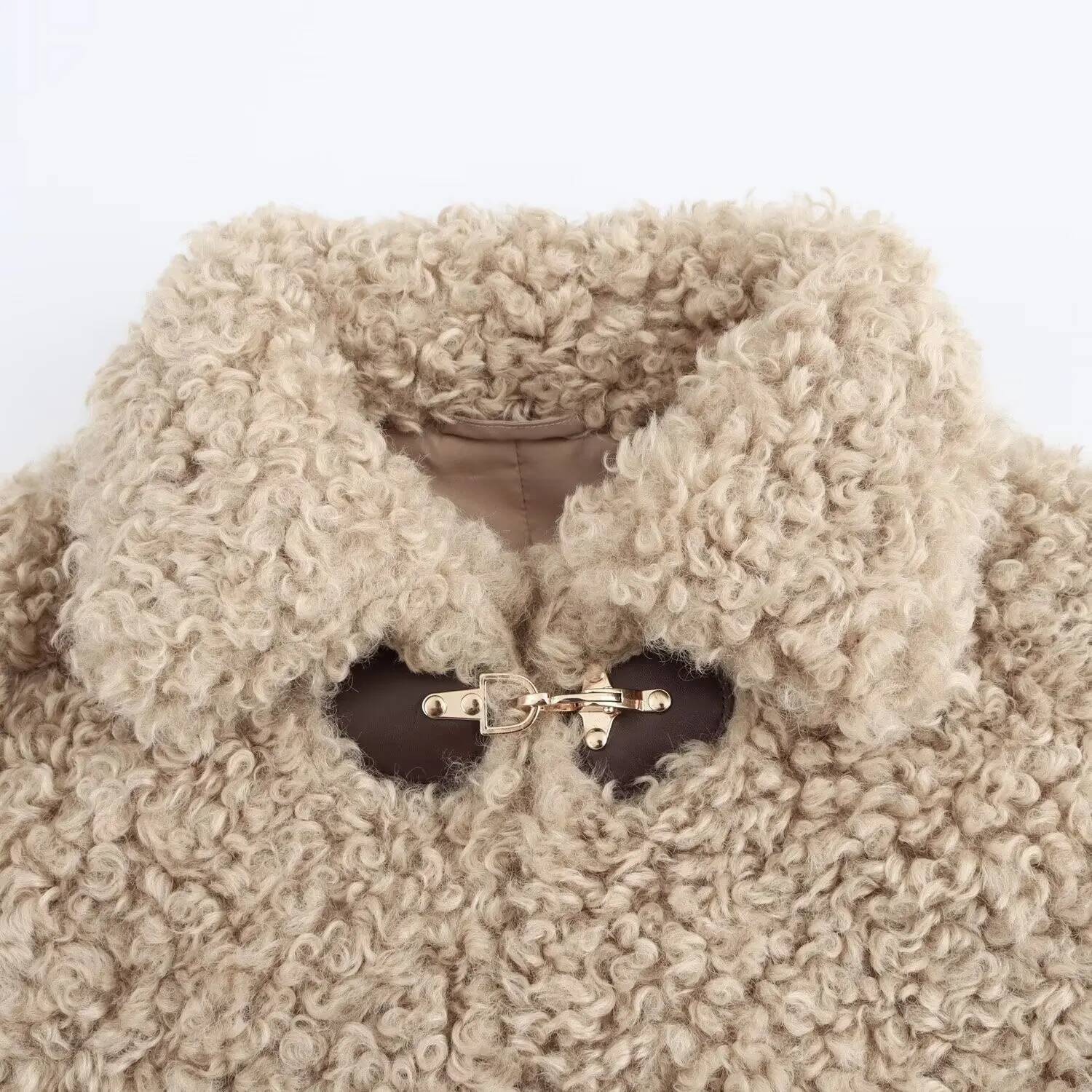 Women's Jacket Flip Collar Long Sleeve Versatile Rope Buckle Solid Color Winter New Style Coat dongdumaoyi