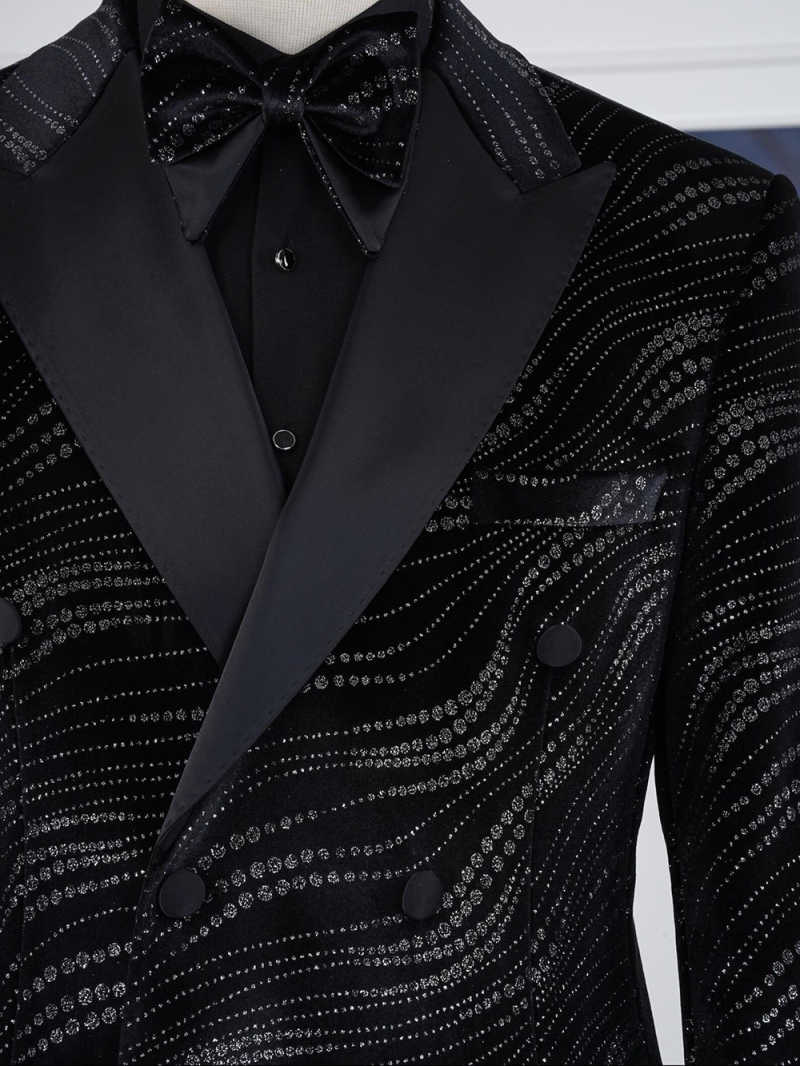 Shiny Crystals Menn's Suit Blazer Double Breasted Peaked Lapel Pants Sets Classic Fit Prom Wedding Party Customized 2 Pieces
