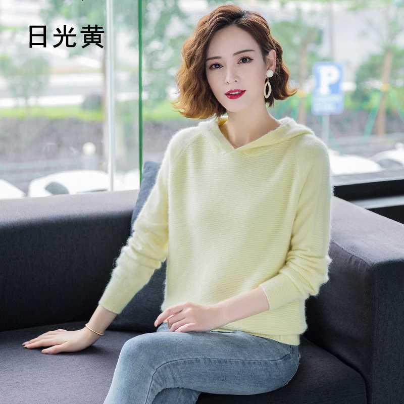 2025 Spring Winter 100Pure Mink Cashmere Sweater Women Knitted Hooded Warm Ladys Grade Up Jumpers and Pullovers Soft Warm TopsT251025