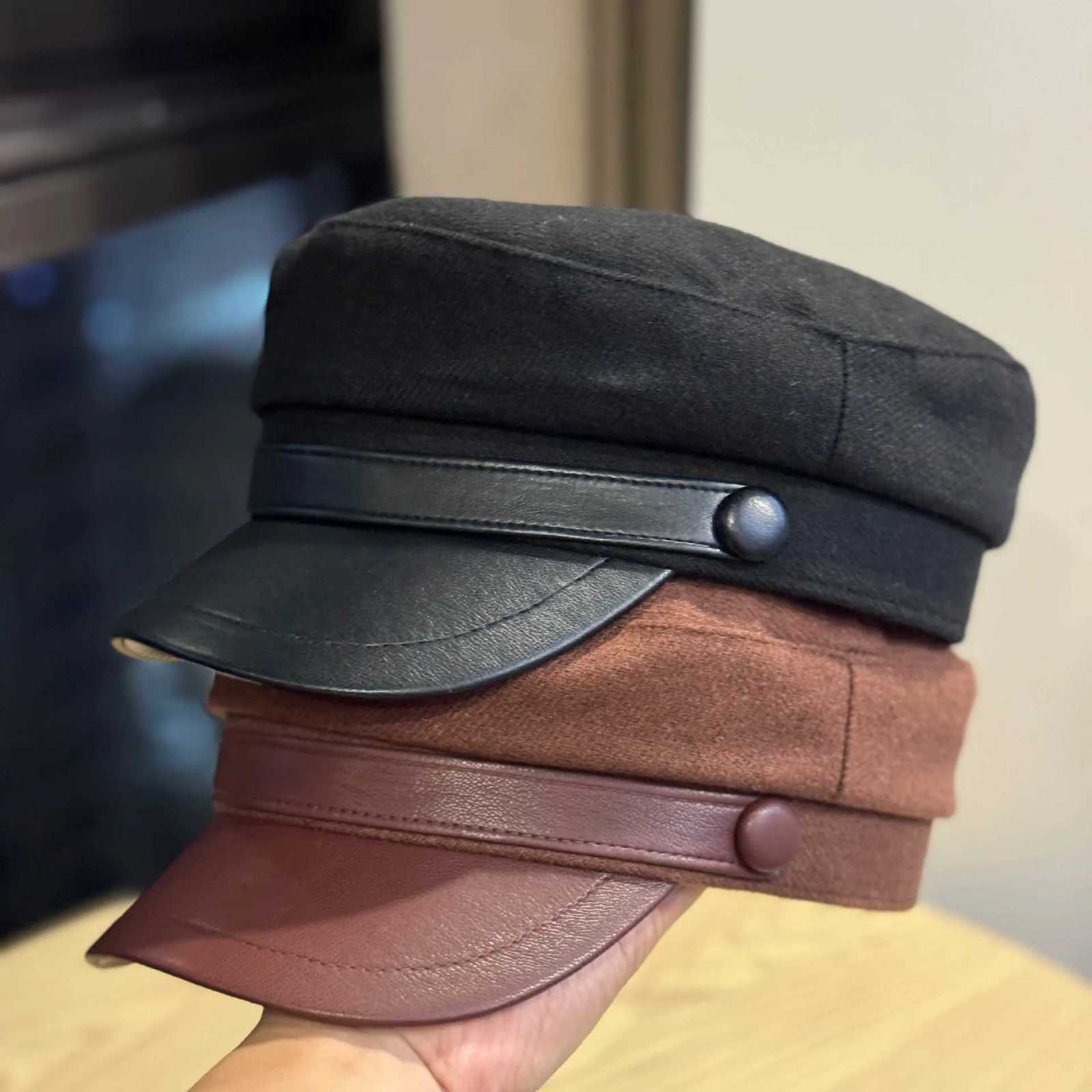 2025 Retro Wens Octagon Hat PU Leather Wool Blend Newsboy C British Style Winter Beret Y251025